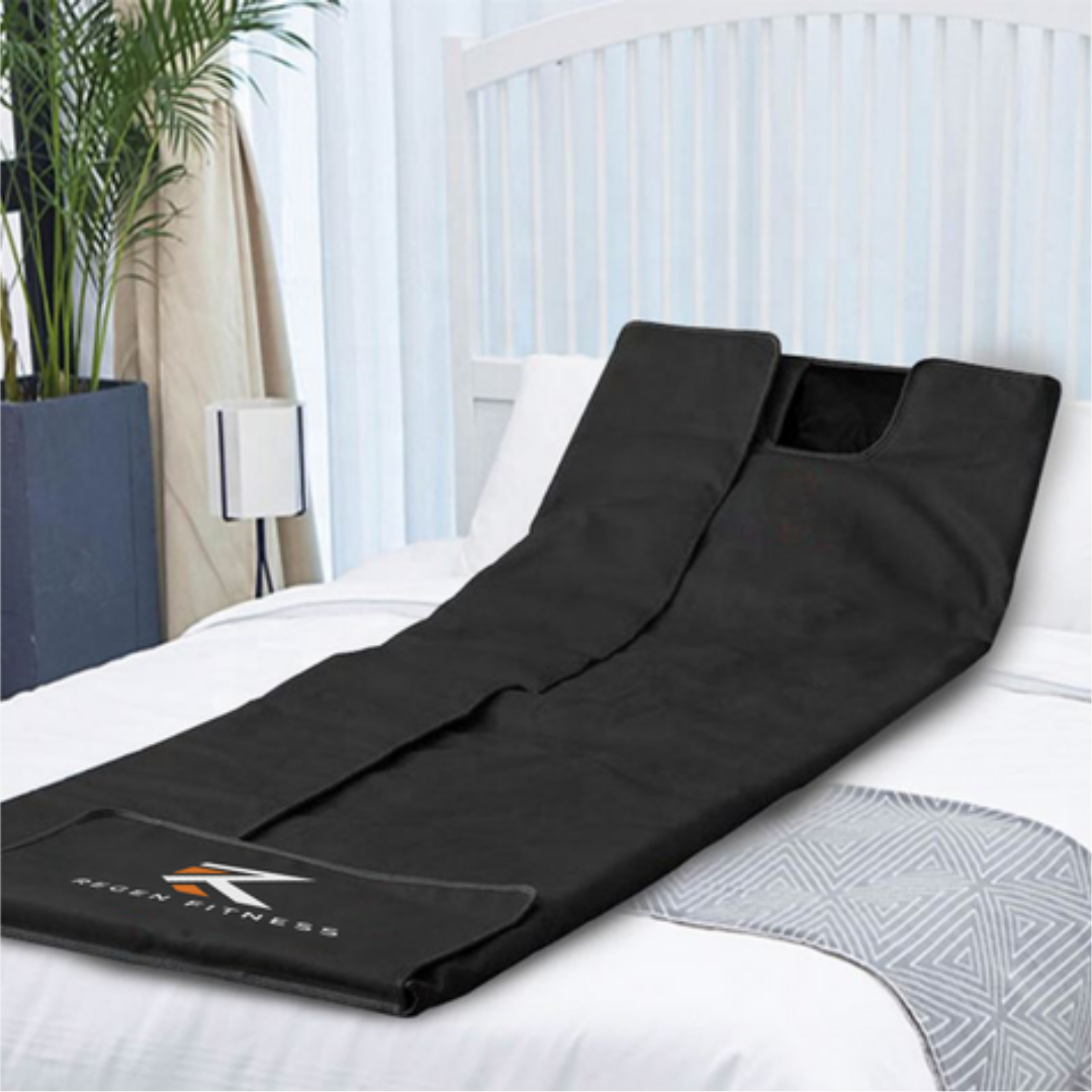 Black infrared sauna blanket on bed
